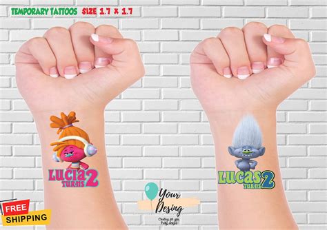 trolls trolls temporary tattoos trolls birthday trolls etsy