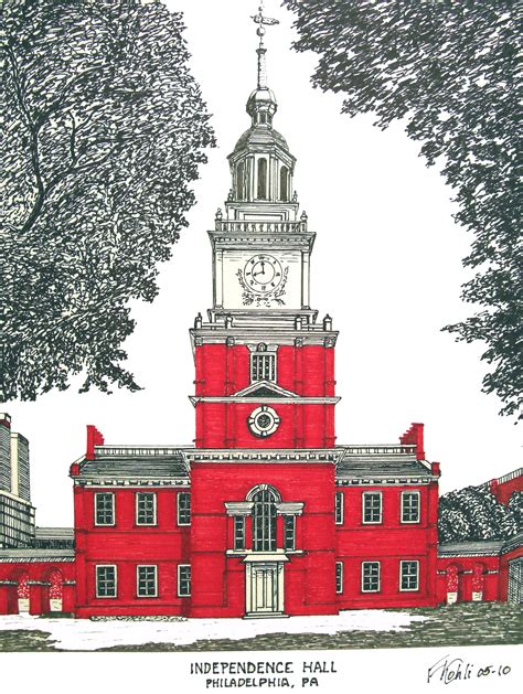 Indepencence Hall Pen And Ink Drawing Of Historic Independence Hall