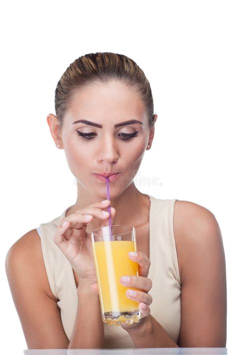 Portrait Of Happy Young Woman With Juice Stock Photo Image Of