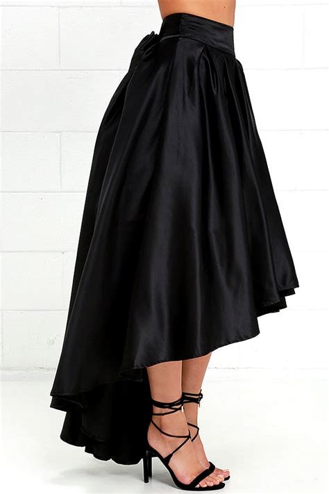 Lovely Black Skirt Satin Skirt High Low Skirt 9300