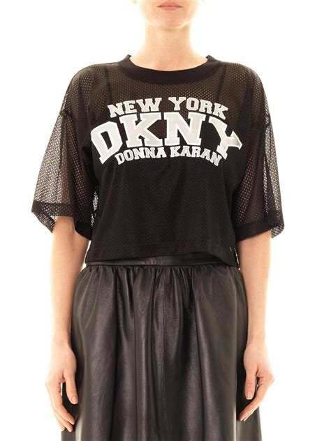 Save search view your saved searches. Lyst - Dkny Logoprint Cropped Mesh T-shirt in Black