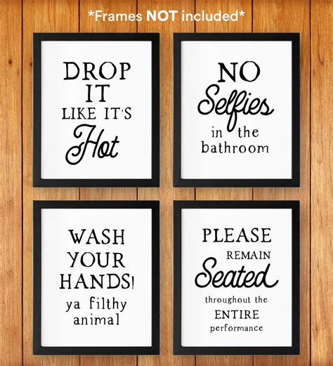 Funny Bathroom Signs Set Of Prints Unframed Bathroom Etsy