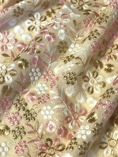 Cotton Embroidered Beige Fabric Fabric Fabric Decor Embroidered