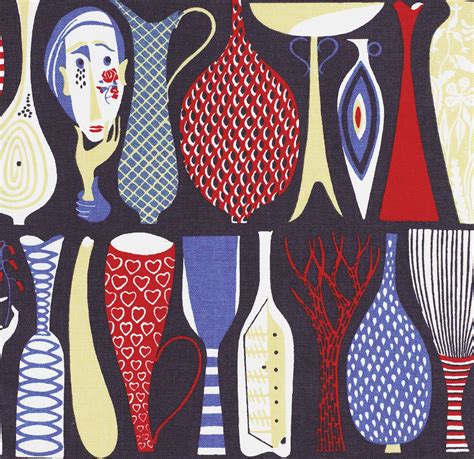 Pottery 1947 Art Fabric Linen By Swedish Designer Stig Lindberg