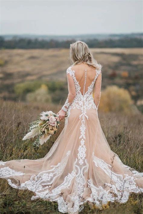 24 bridgerton inspired wedding dresses we love. See Through Long Sleeves Boho Wedding Dress with Lace ...