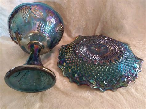 Vintage Blue Carnival Glass Indiana Glass Harvest Grape Pattern