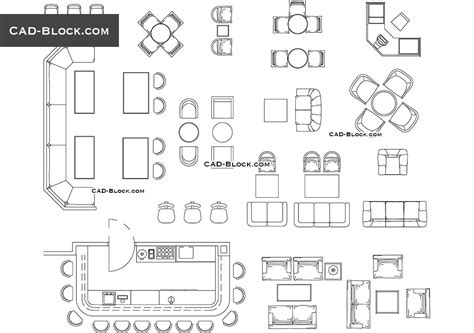 Restaurant and bar furniture in plan. Restaurant, Bar furniture CAD drawings, AutoCAD file, free ...
