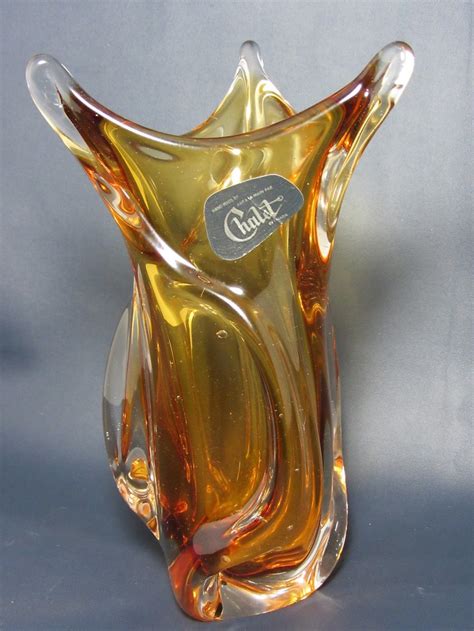 Amber Vase With Chalet Sticker Glass Art Glass Vase