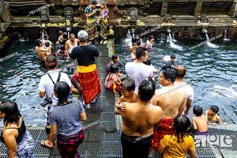 Balinese Visitors Bathing In The â Holy Springâ Pools During A