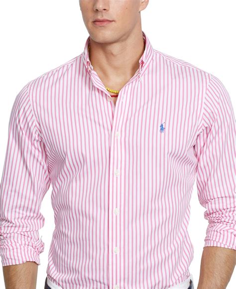 Polo Ralph Lauren Men S Long Sleeve Striped Poplin Shirt In Pink For