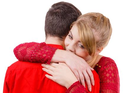 Couple Woman Is Sad And Being Consoled By His Partner Stock Photo Image Of Family Hugging