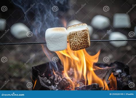 Marshmallow On A Stick Being Roasted Over A Camping Fire AI Generated