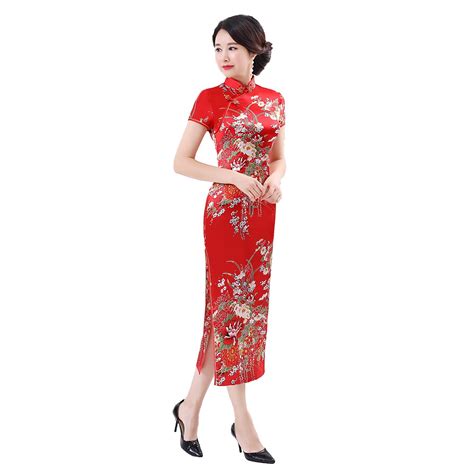 Buy Shanghai Story Faux Silk Chinese Dress Long Cheongsam Floral Qipao For Women Online At