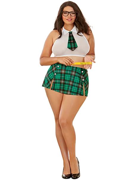 Dreamgirl Sexy School Girl Costume W Plaid Skirt Greenwhitetartan