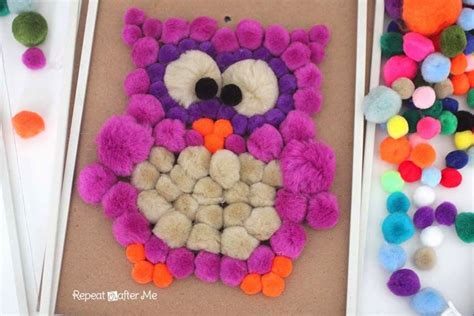 Pom Pom Owl Art Repeat Crafter Me Pom Pom Owl Pom Pom Crafts Pom
