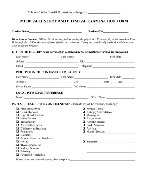 Free 12 Sample Medical History Forms In Pdf Ms Word Excel