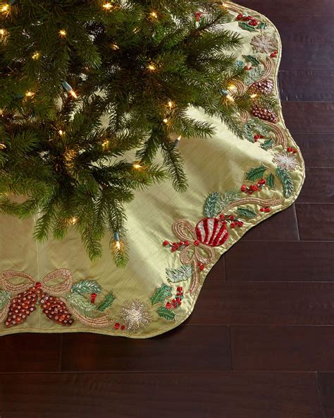 Kim Seybert Frosted Pine Tree Skirt Retro Christmas Tree Tree Skirts