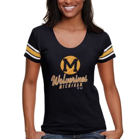 47 Brand Michigan Wolverines Womens Navy Blue Off Campus Football T Shirt