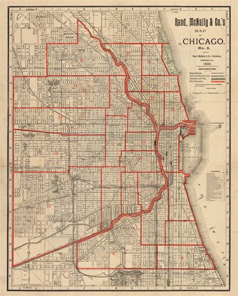 Antique Map Of Chicago By Rand Mcnally 1890