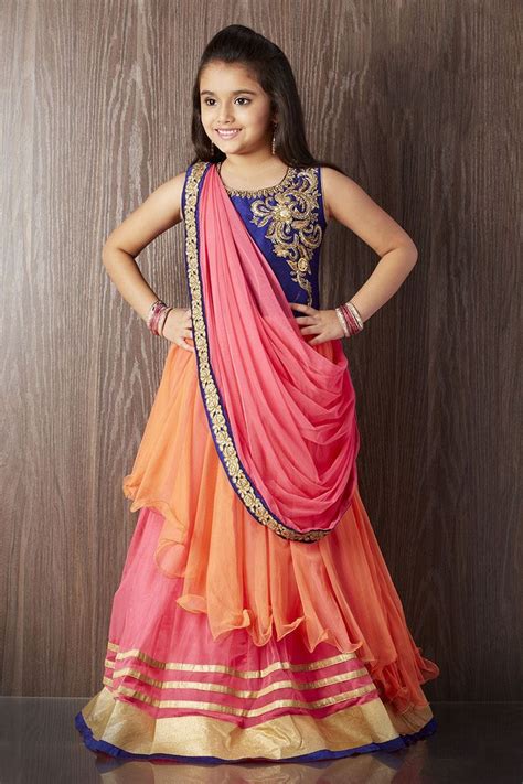 Picture Of Multicolored Color Designer Saree Style Gown Dresses Kids