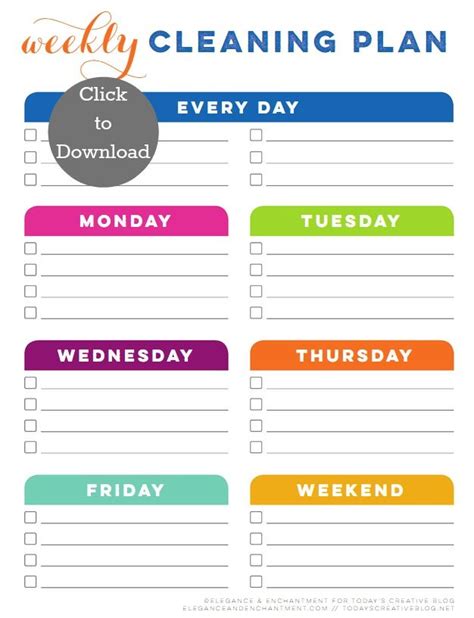 Weekly Cleaning Schedule Printable Cleaning Schedule Printable