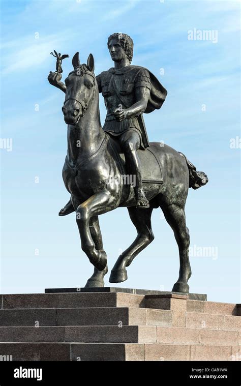 Stone Statue Of Alexander The Great Riding On Horse Stock Photo Alamy