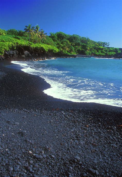 Hana Hawaii Black Sand Beach Schwarzer Sandstrand Am Waianapanapa