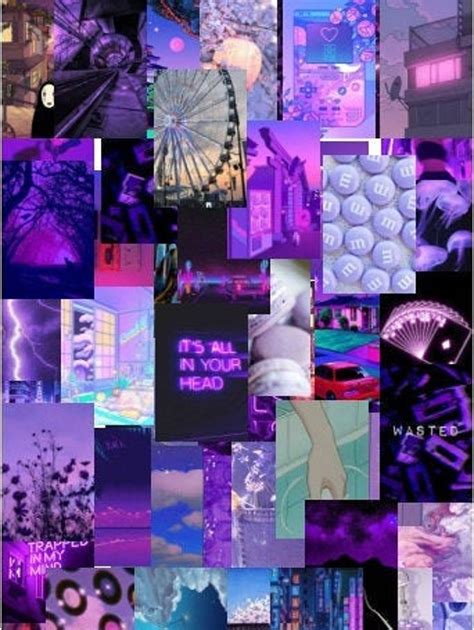 Anime Aesthetic Wall Collage Kit Aesthetic Room Decorpurple Etsy