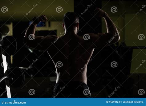Siluet Muscular Man Flexing Muscles In Gym Stock Photo Image Of