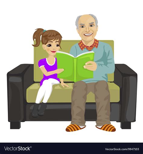 Grandfather And Granddaughter Sitting Reading Book