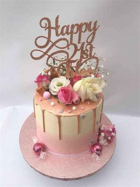 21st Birthday Drip Cake Birthday Cake With Flowers Birthday Cake Decorating Modern Birthday