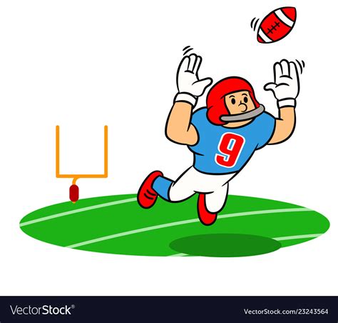 Cartoon American Football Player Jumping Catch On Vector Image