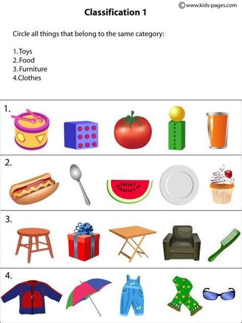 Classification1 Worksheet Worksheets For Kids Kindergarten