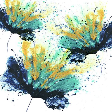 Blue Abstract Flower Art Navy Blue Teal Floral Party Flowers
