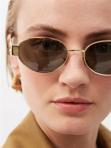 gold triomphe round metal sunglasses celine eyewear matches uk
