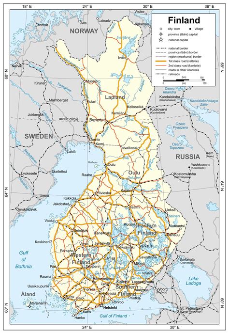 Mapa Grande Detallada Política De Finlandia Con Carreteras