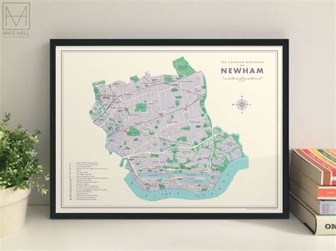 Newham London Borough Retro Map Giclee Print Mike Hall Maps