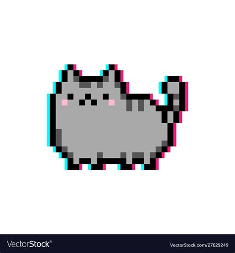 Pixel Art Cute Kitten Domestic Pet 8 Bit Glitch Vector Image