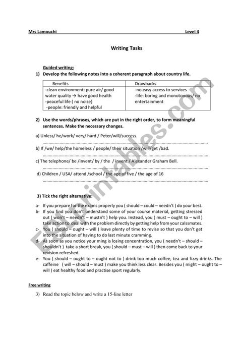 Guided And Free Writing Tasks Level 4 Esl Worksheet By Fyena