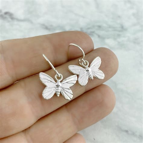 Silver Butterfly Dangle Earrings For Her Lightweight Earring Etsy