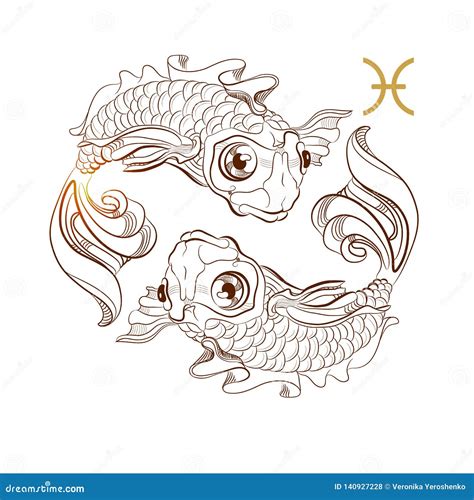 Zodiac Sign Pisces Isolated On White Background Vector Stock Vector