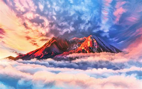 3840x2400 Illustration Artwork Sky Mountains Clouds 4k 4k Hd 4k