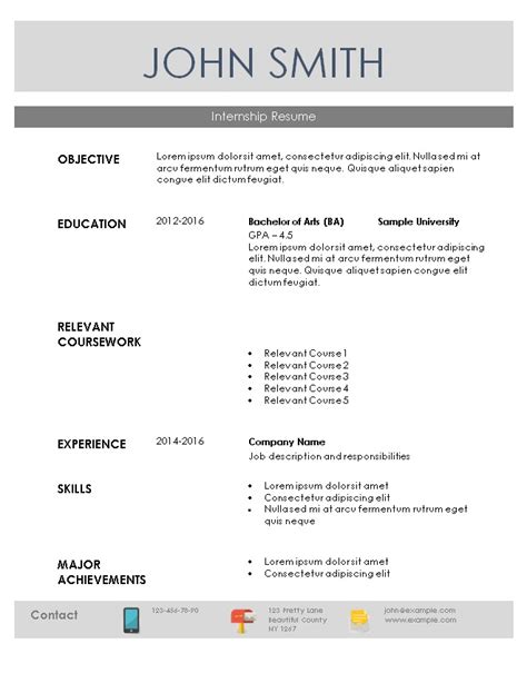 An internship resume must be so striking such that it clearly manifests as to why should the recruiter choose the applicant as an intern in his company. Internship Resume Template