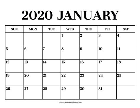 Calendar 2020 January Calendar Options