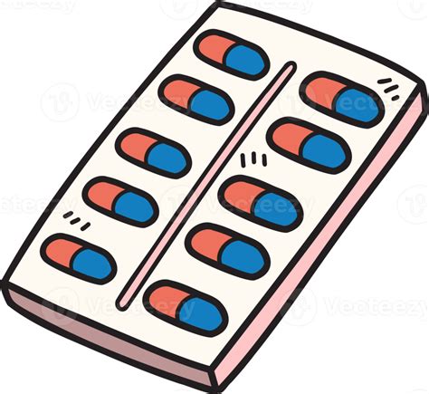 Hand Drawn Pills On The Pill Box Illustration 15280576 Png