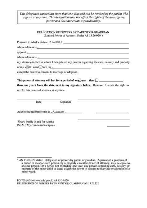 Fillable Delegation Of Powers By Parent Or Guardian Printable Pdf Download