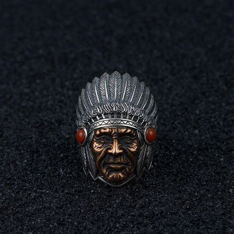 Mens Sterling Silver Indian Chief Ring Vvvjewelry