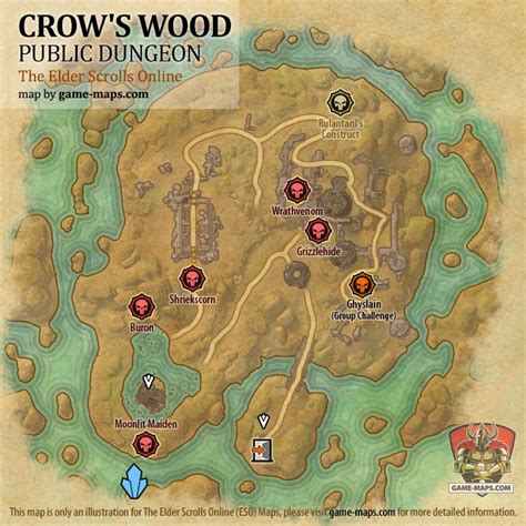 Map Of Crow S Wood Public Dungeon Located In Stonefalls Eso With