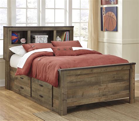 Signature Design By Ashley Trinell Rustic Look Full Bookcase Bed With Under Bed Storage Del