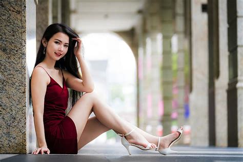 online crop hd wallpaper asian model women long hair dark hair sitting depth of field